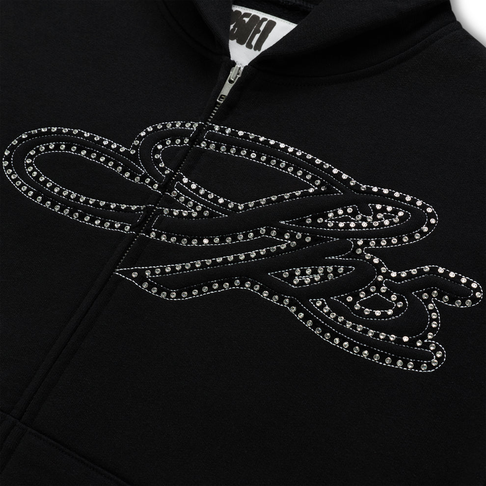 Sp5der Rhinestone Script Zip Tracksuit Black