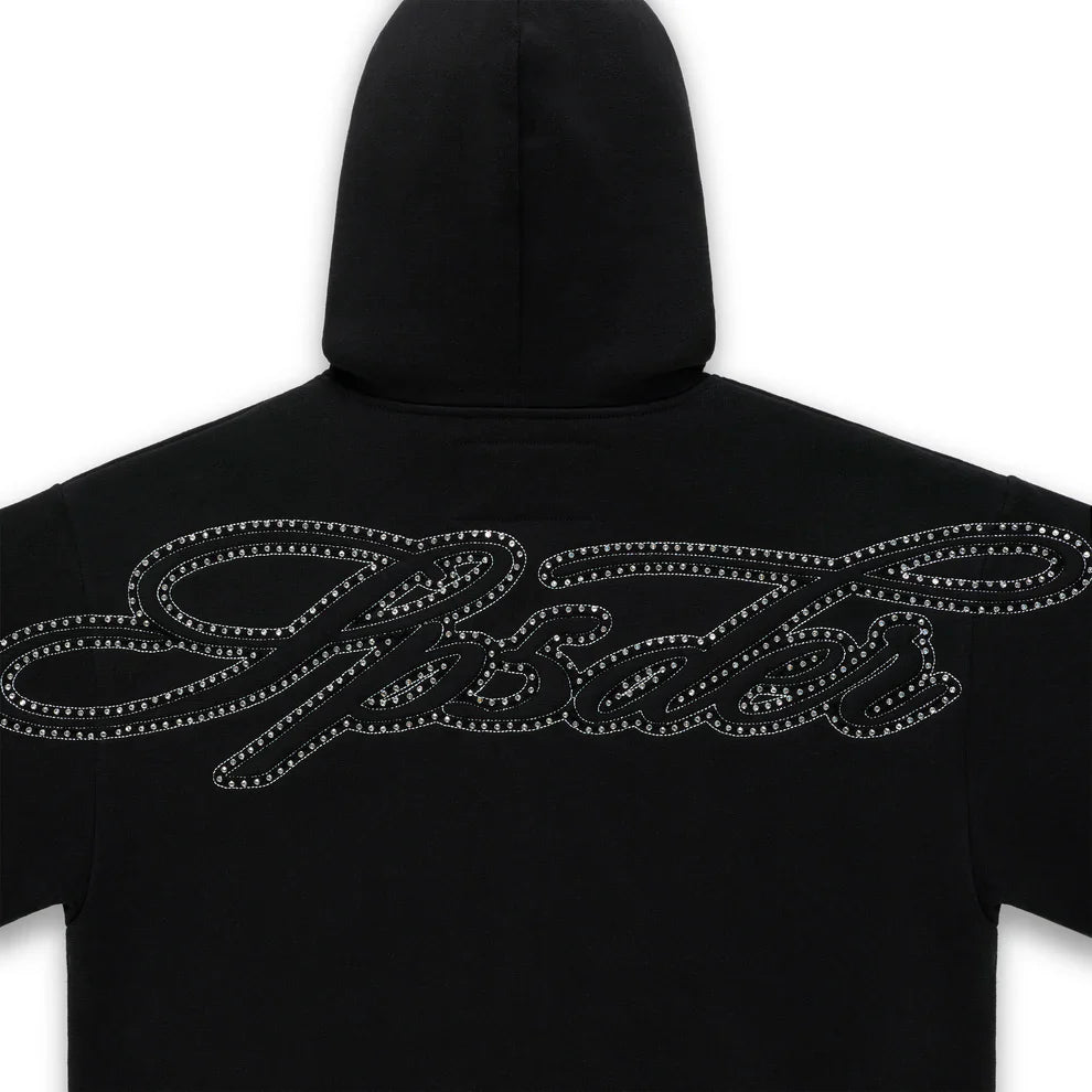 Sp5der Rhinestone Script Zip Hoodie Black