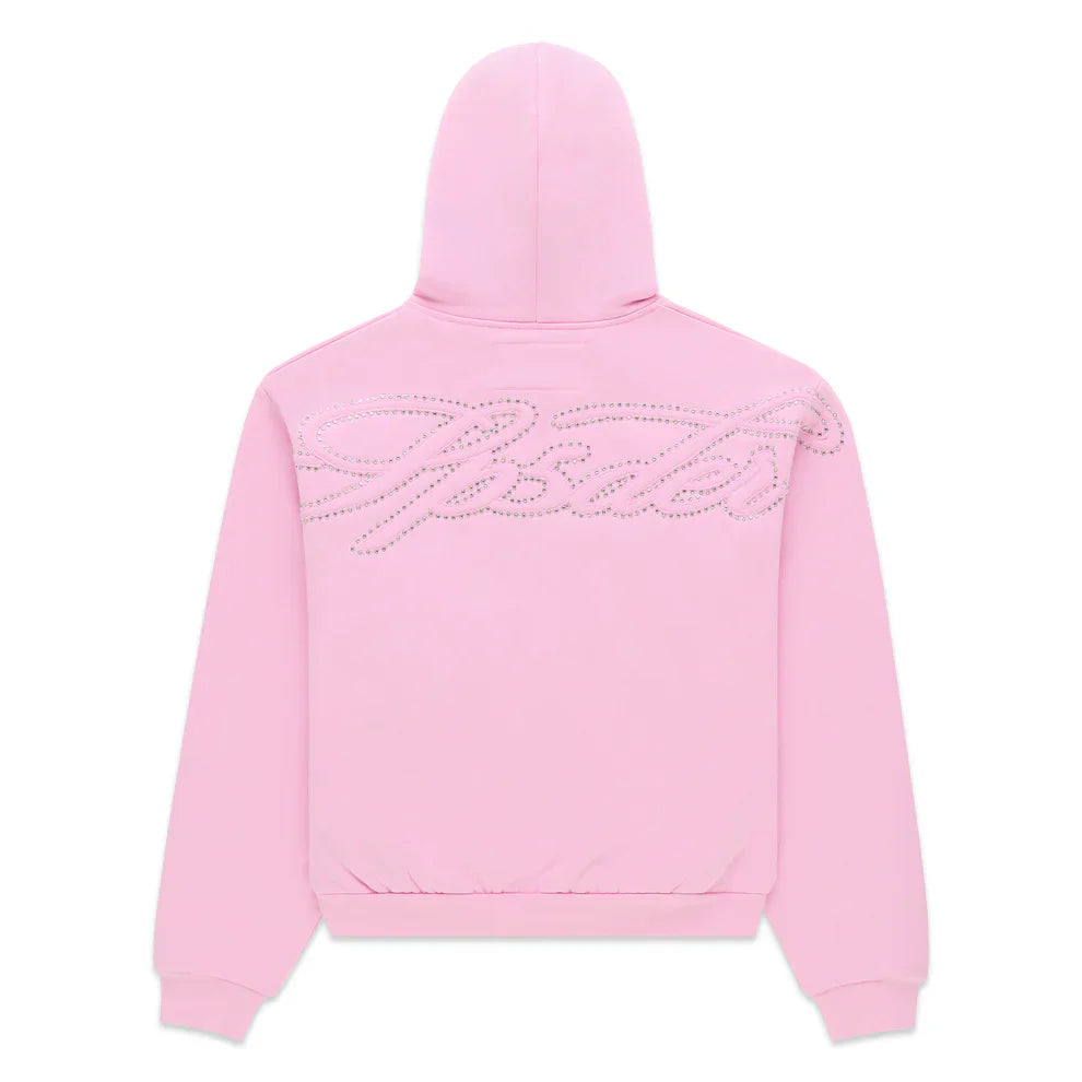 Sp5der Rhinestone Script Zip Hoodie Pink