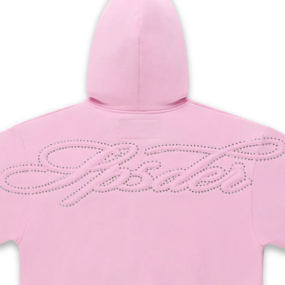Sp5der Rhinestone Script Zip Hoodie Pink