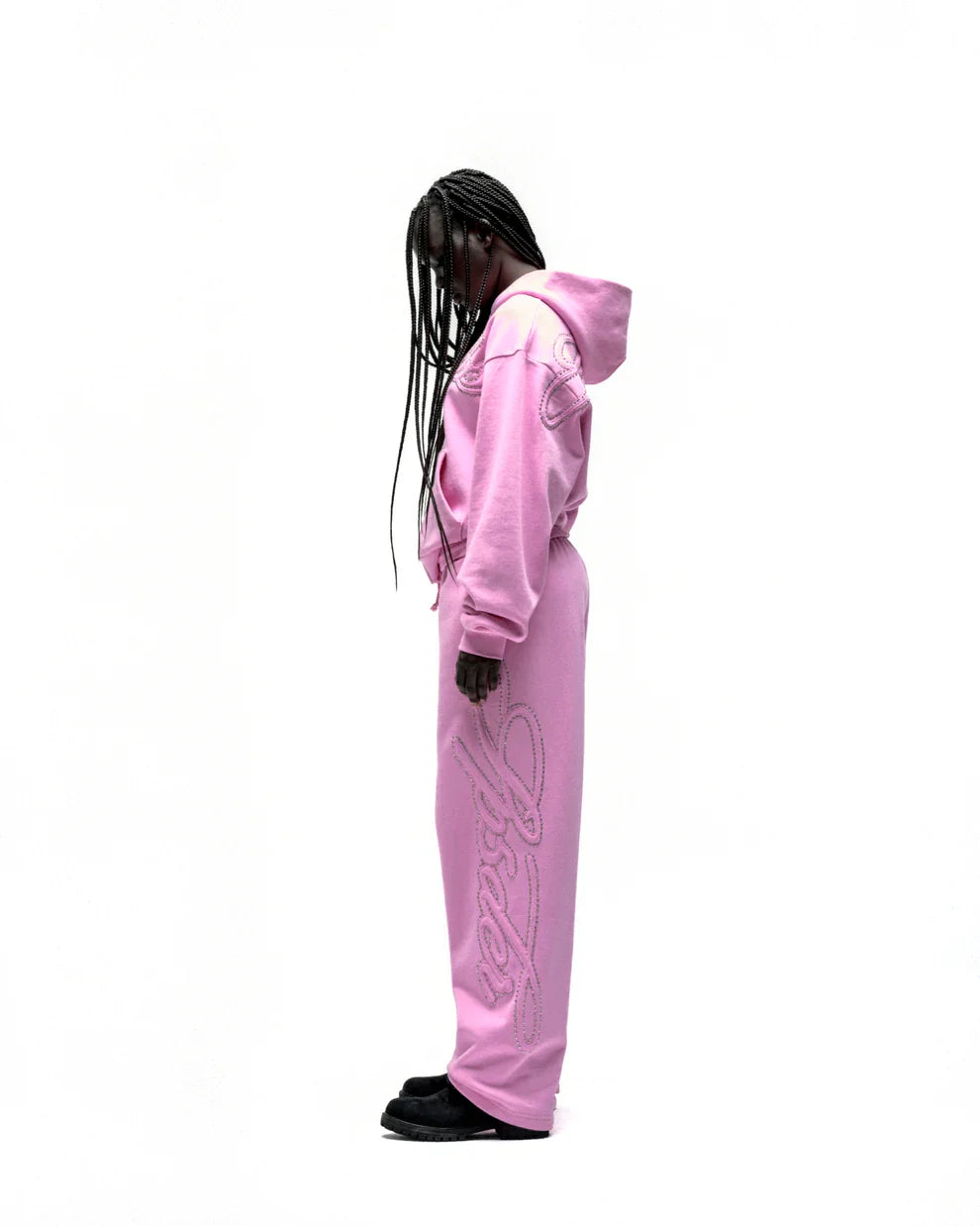 Sp5der Rhinestone Script Zip Tracksuit Pink