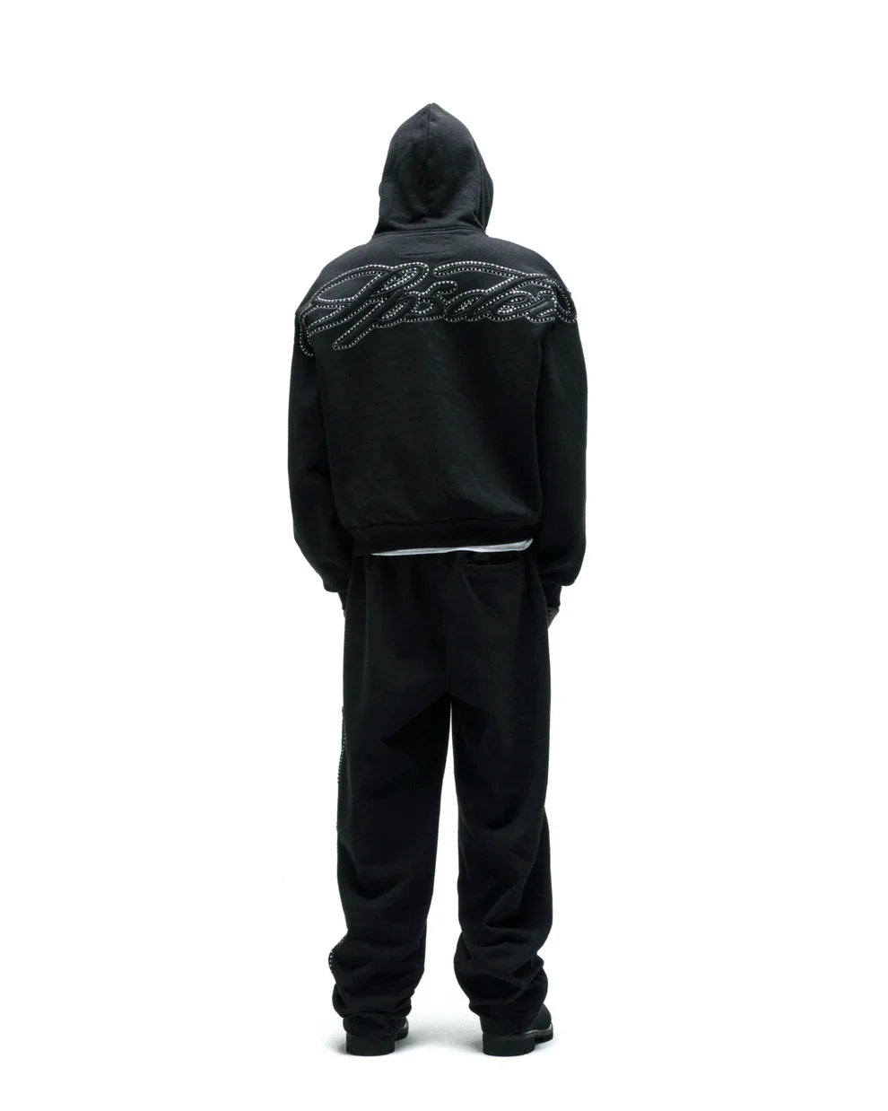 Sp5der Rhinestone Script Zip Tracksuit Black