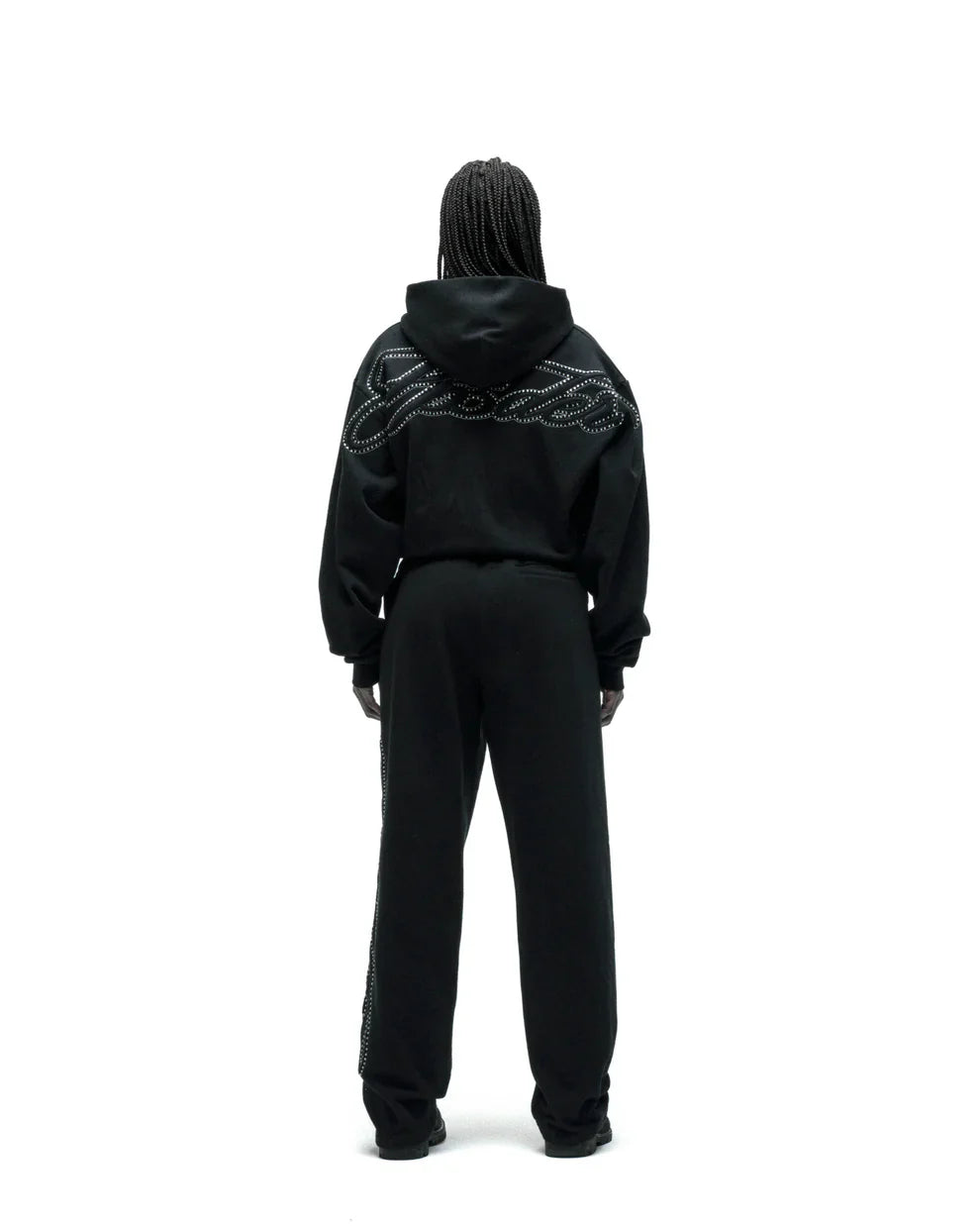 Sp5der Rhinestone Script Zip Tracksuit Black