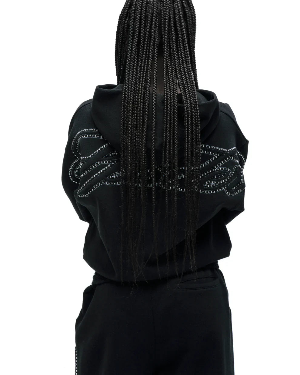 Sp5der Rhinestone Script Zip Hoodie Black