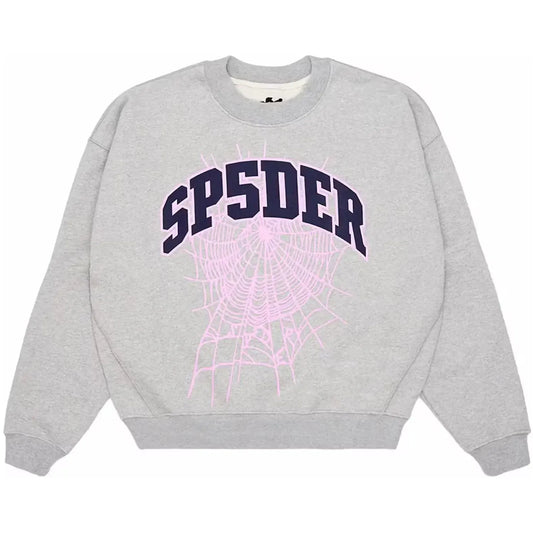 Sp5der Varsity Web Crewneck Heather Grey Sweatshirt